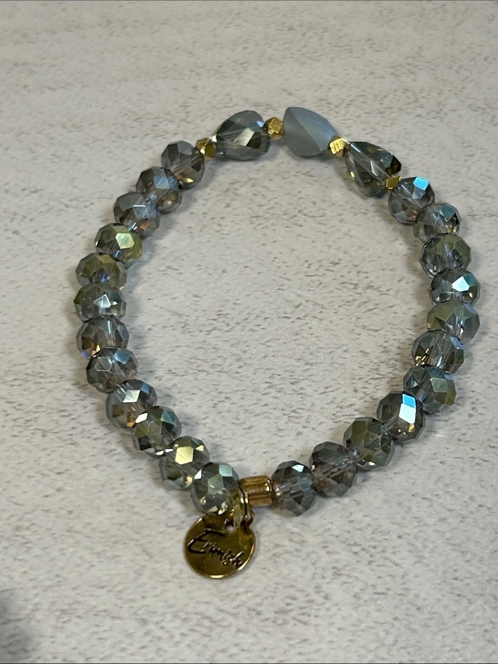Greenish Gray Iridescent Crystal Beaded Stretch Bracelet